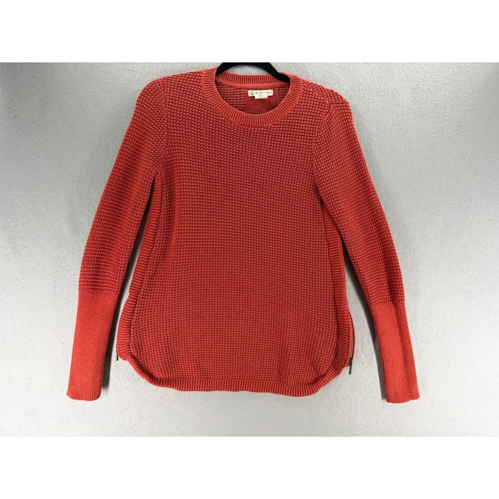 Dakini Sweater Womens S Burnt Rust Chunky Textured Knit Side Zip Hygge Earthy
